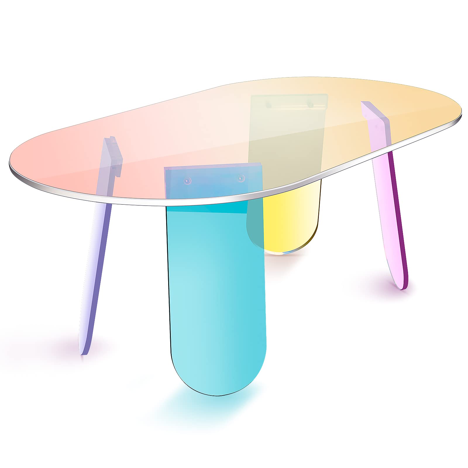 Rainbow Fancy Luxury Colorful Acrylic Sofa Side Table PVC Desk Mat Clear Bedside Tables Iridescent End Table